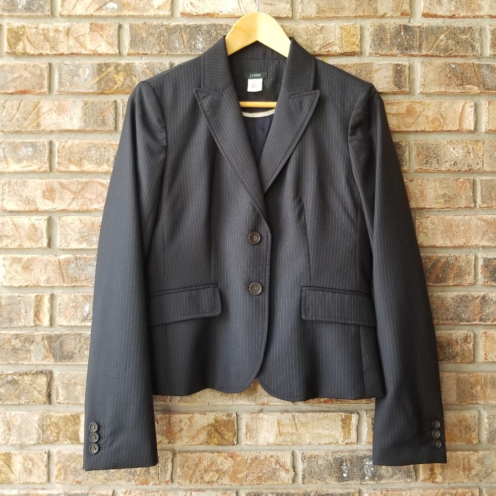 J. Crew Classic Pinstripe Black Wool Blazer
